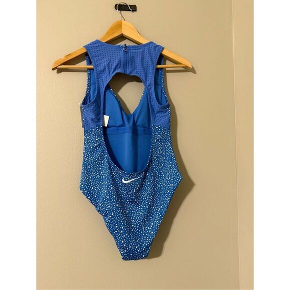 Nike Women's Size M Water Dots One Piece Swimsuit Light Blue Keyhole Back NWT - Picture 10 of 14